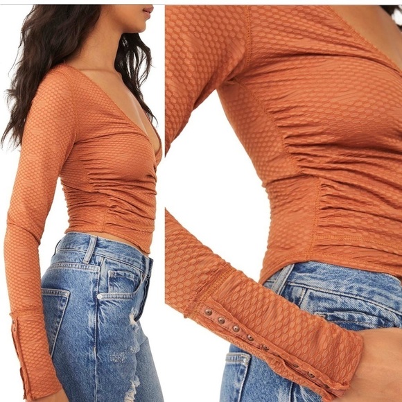 Free People Penny Plunge Neck Stretch Cotton Top NWT​​​​ - Picture 9 of 9